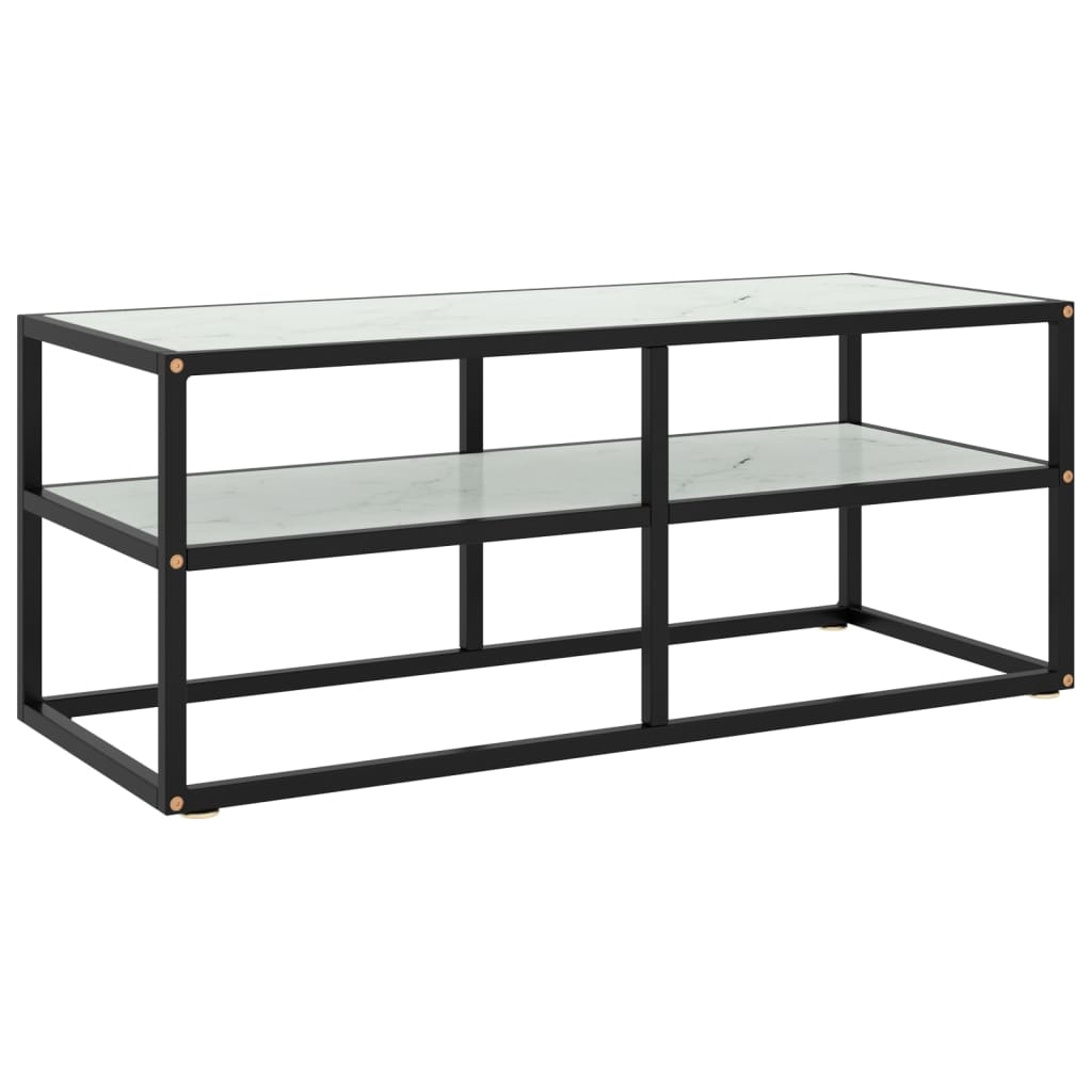 Tv Cabinet Black With Marble Glass 100X40X40 Cm