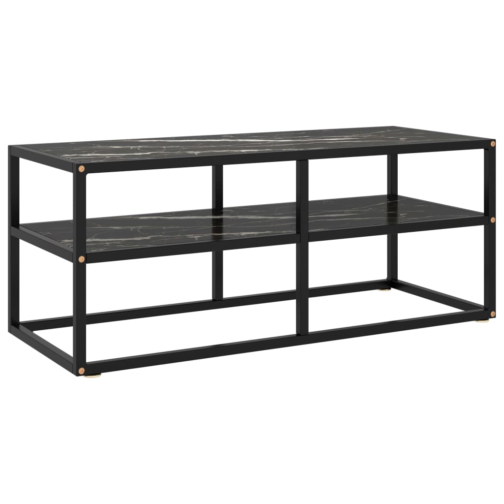 Tv Cabinet Black With Marble Glass 100X40X40 Cm