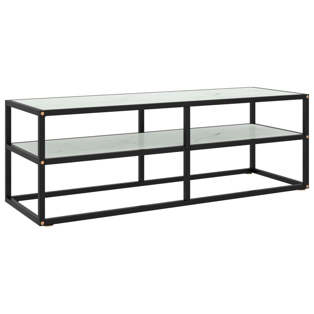 Tv Cabinet Black With Marble Glass 100X40X40 Cm