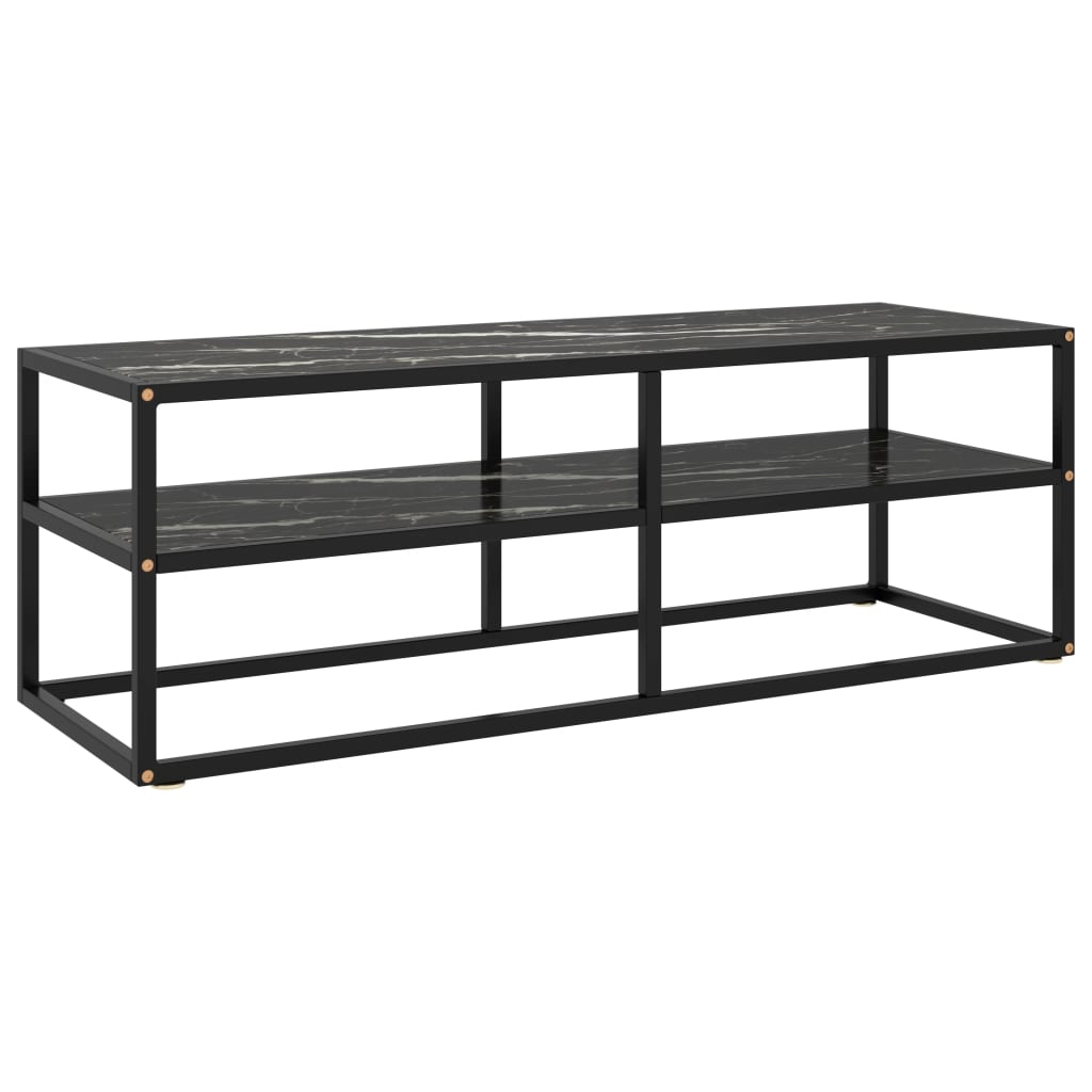 Tv Cabinet Black With Marble Glass 100X40X40 Cm