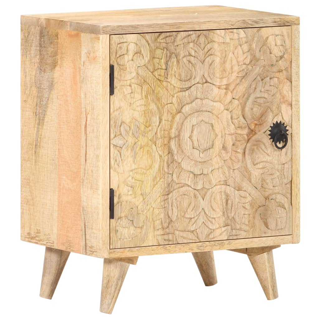 Carved Bedside Cabinet 40X30X50 Cm Solid Mango Wood