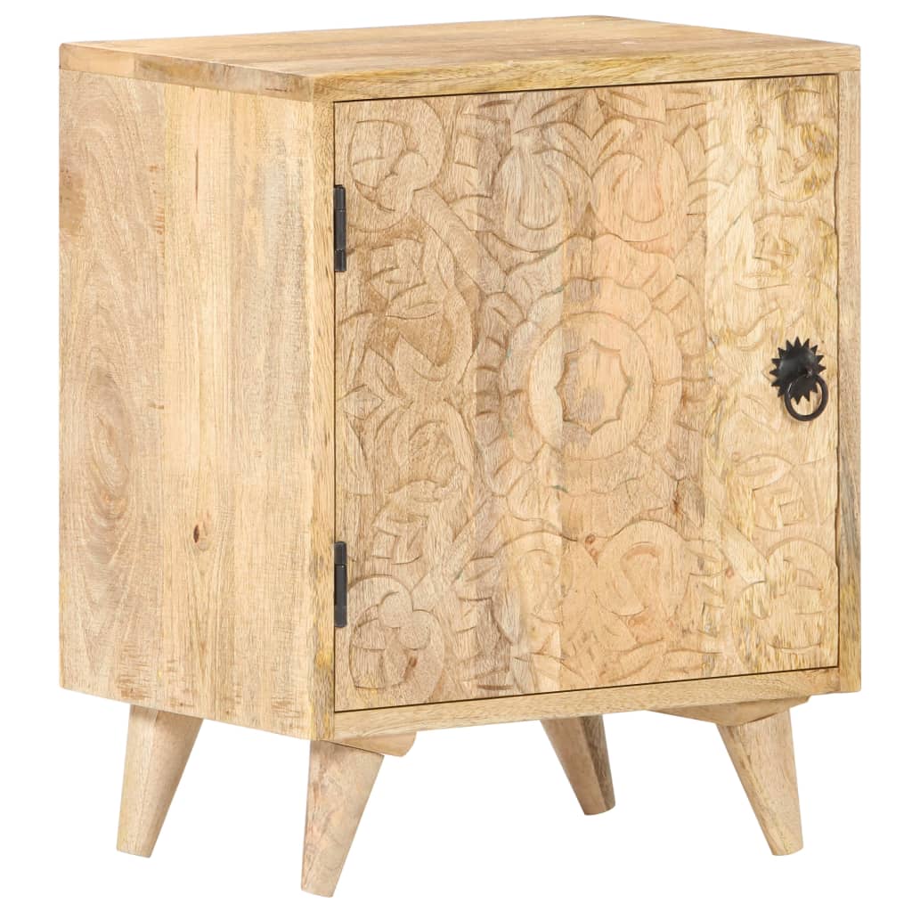 Carved Bedside Cabinet 40X30X50 Cm Solid Mango Wood