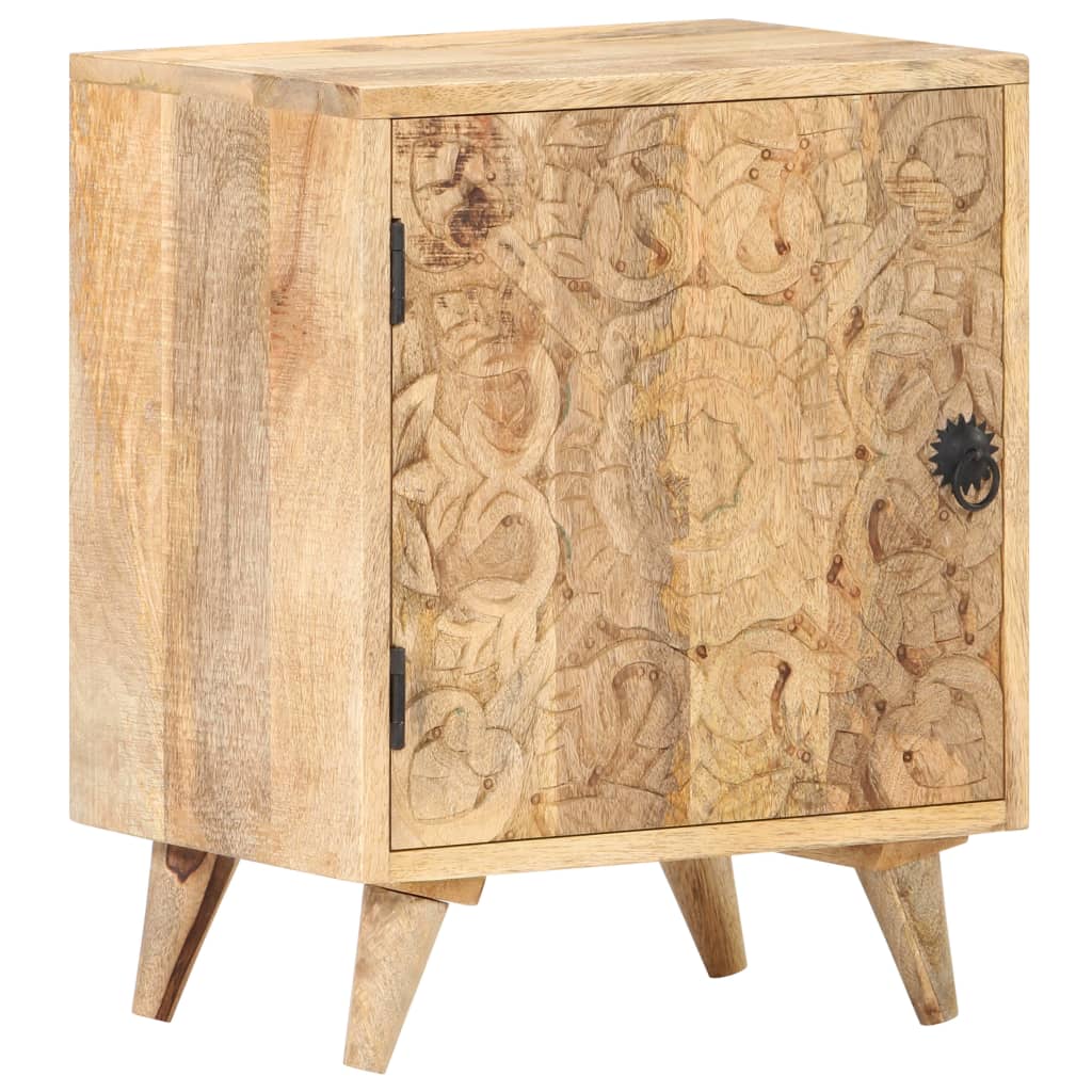 Carved Bedside Cabinet 40X30X50 Cm Solid Mango Wood
