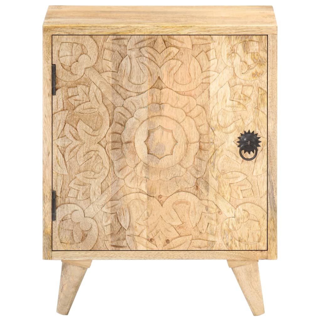 Carved Bedside Cabinet 40X30X50 Cm Solid Mango Wood