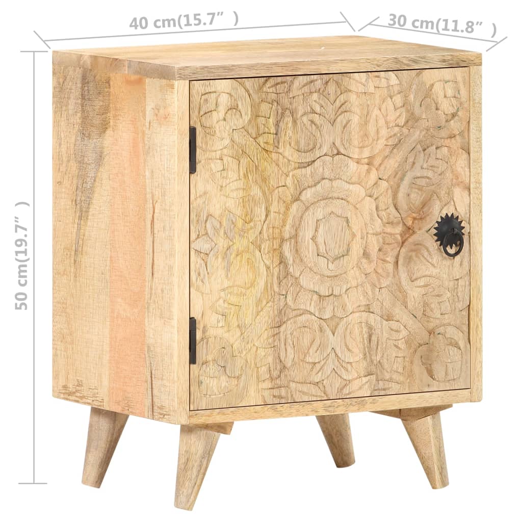 Carved Bedside Cabinet 40X30X50 Cm Solid Mango Wood