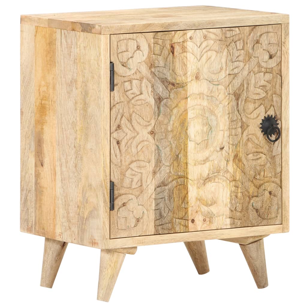 Carved Bedside Cabinet 40X30X50 Cm Solid Mango Wood