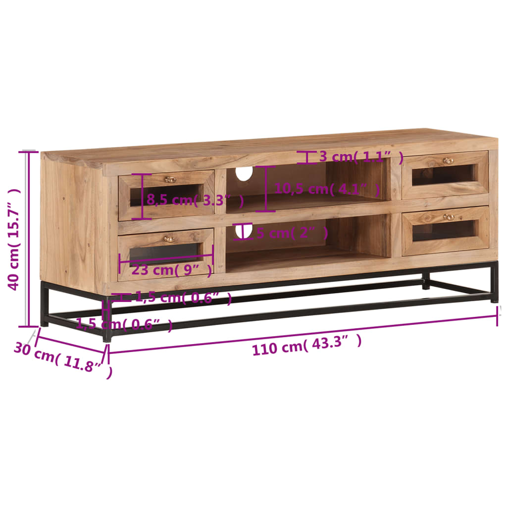 Tv Cabinet 110X30X40 Cm Solid Acacia Wood