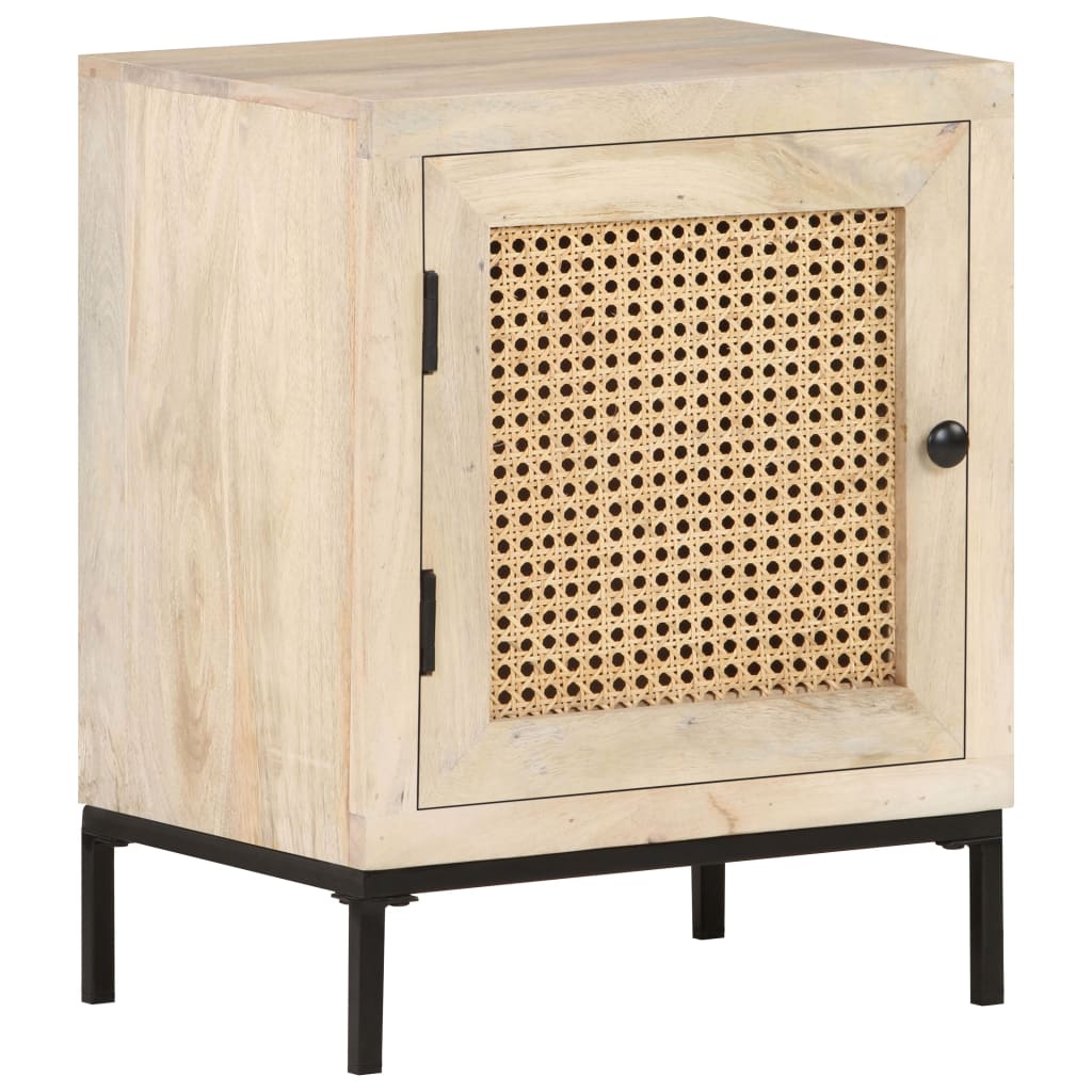 Bedside Cabinet 40X30X50 Cm Solid Mango Wood And Natural Cane
