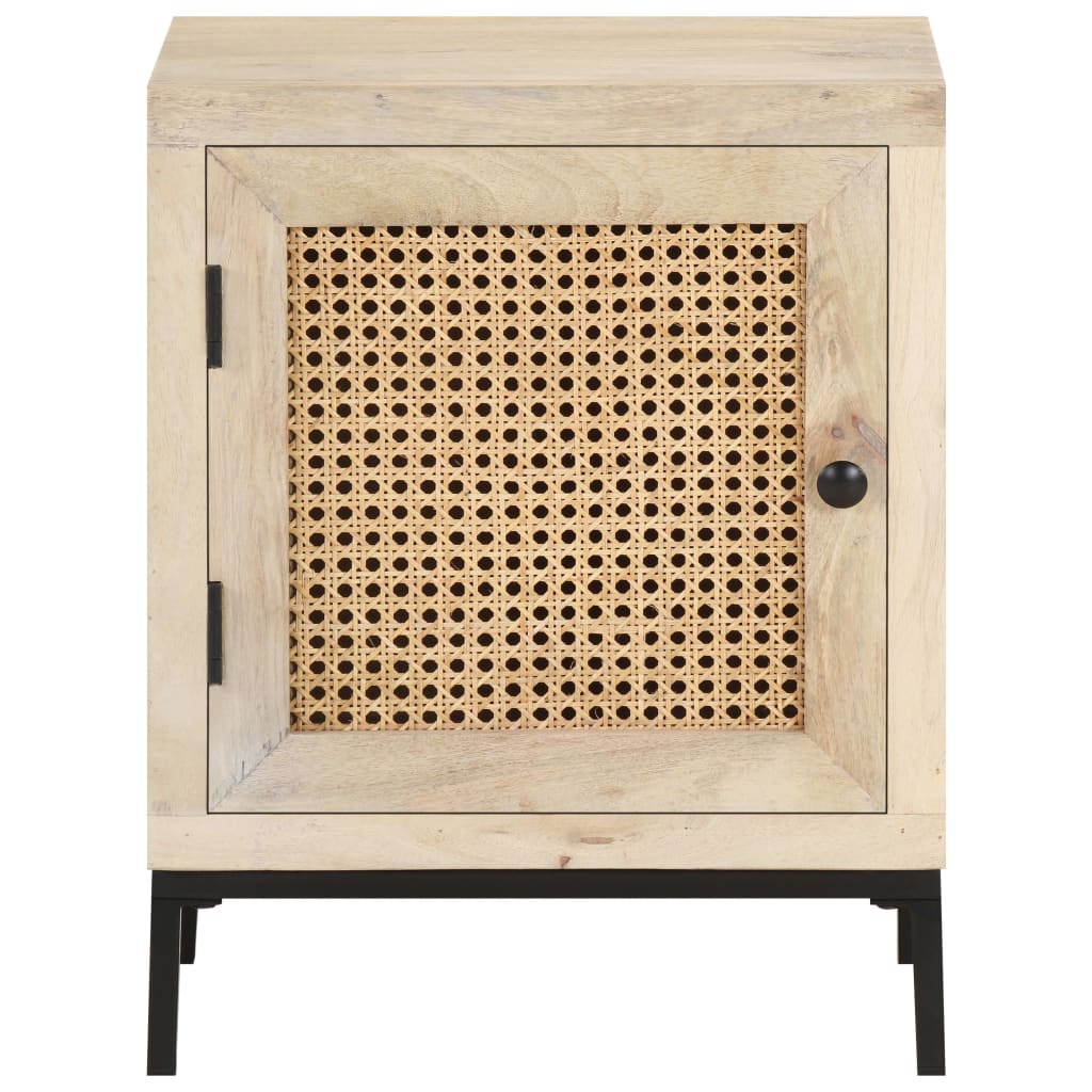 Bedside Cabinet 40X30X50 Cm Solid Mango Wood And Natural Cane