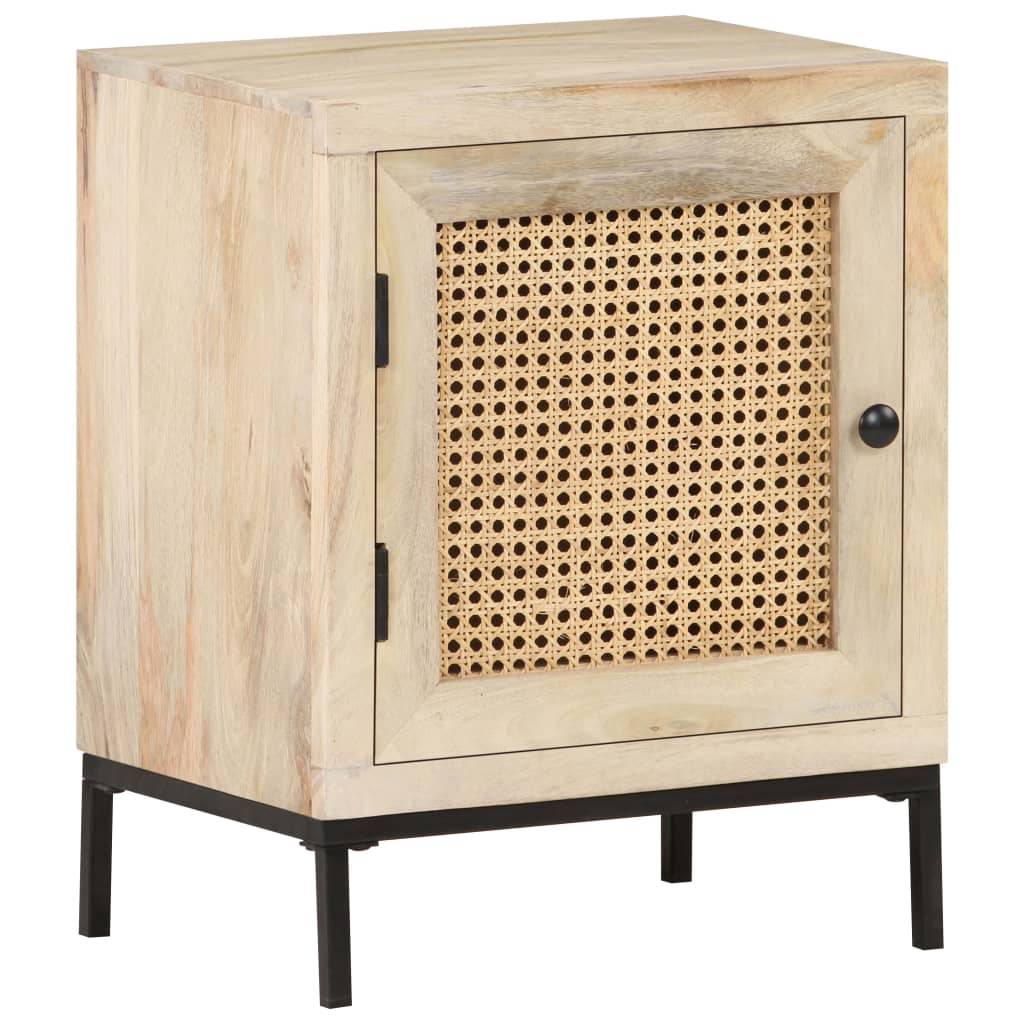 Bedside Cabinet 40X30X50 Cm Solid Mango Wood And Natural Cane