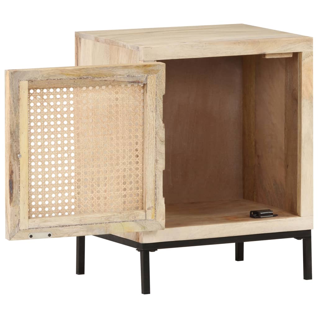 Bedside Cabinet 40X30X50 Cm Solid Mango Wood And Natural Cane