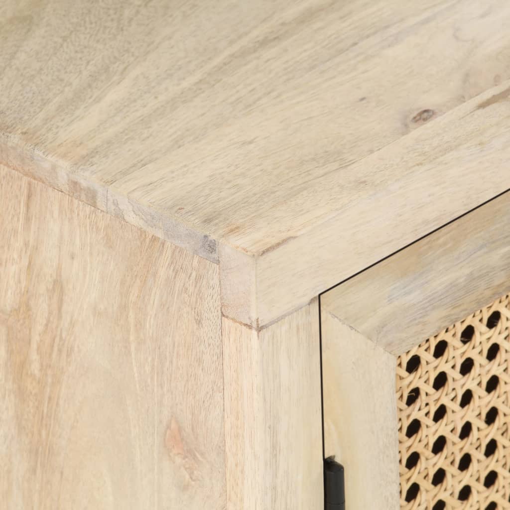 Bedside Cabinet 40X30X50 Cm Solid Mango Wood And Natural Cane