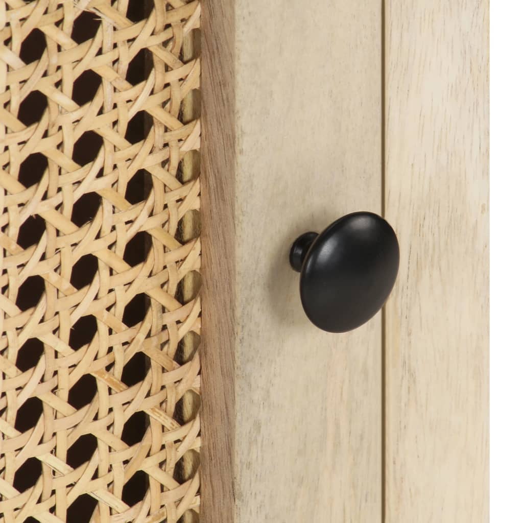 Bedside Cabinet 40X30X50 Cm Solid Mango Wood And Natural Cane