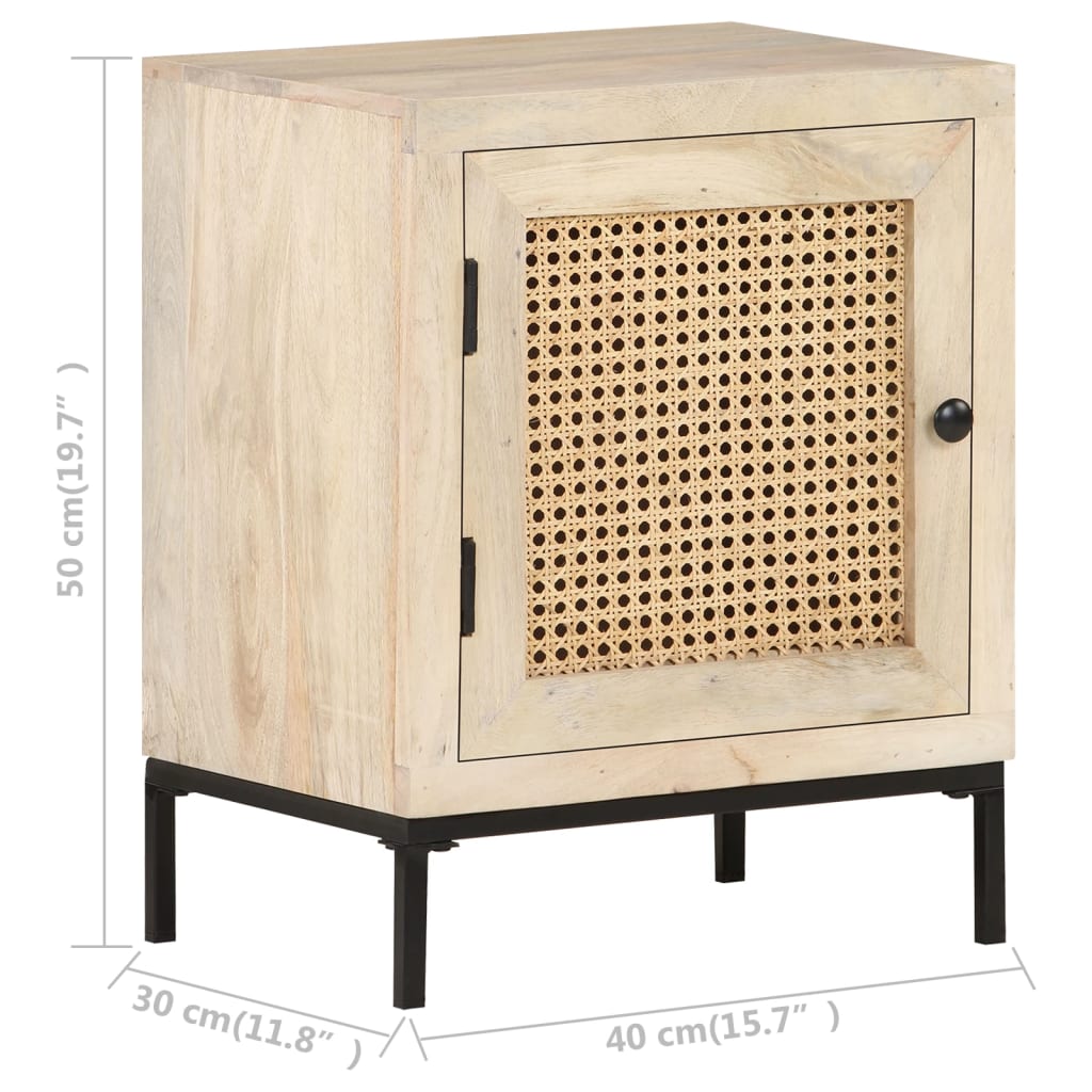 Bedside Cabinet 40X30X50 Cm Solid Mango Wood And Natural Cane