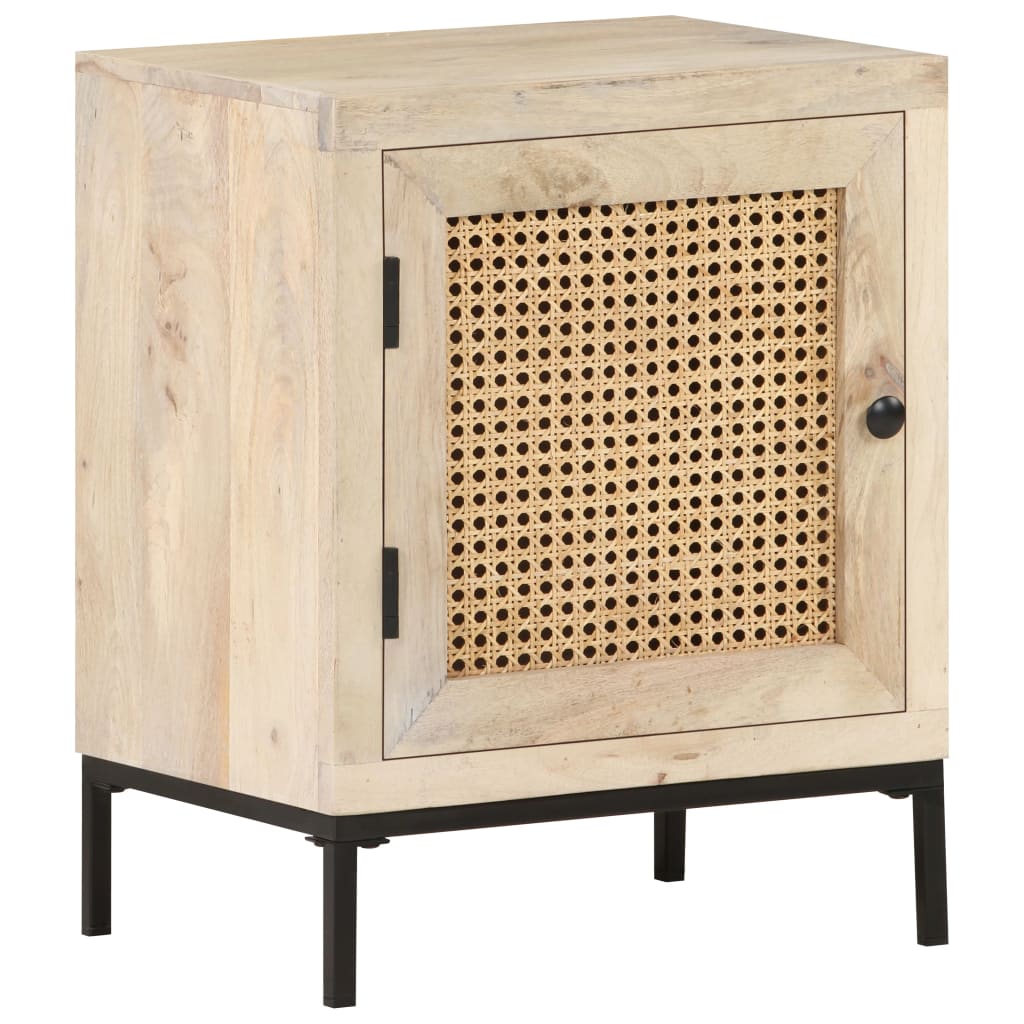 Bedside Cabinet 40X30X50 Cm Solid Mango Wood And Natural Cane