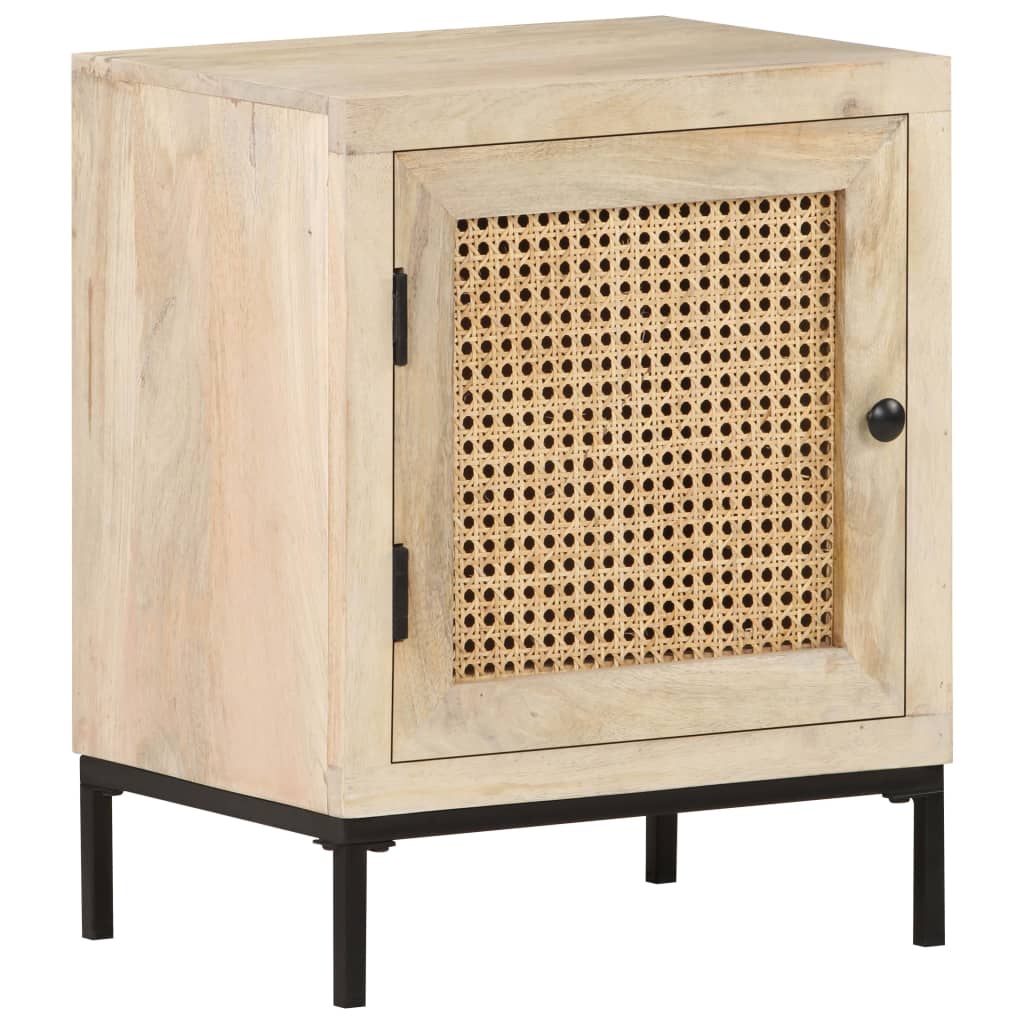 Bedside Cabinet 40X30X50 Cm Solid Mango Wood And Natural Cane