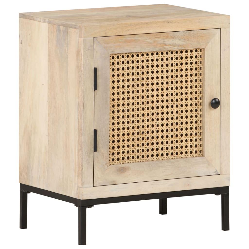 Bedside Cabinet 40X30X50 Cm Solid Mango Wood And Natural Cane