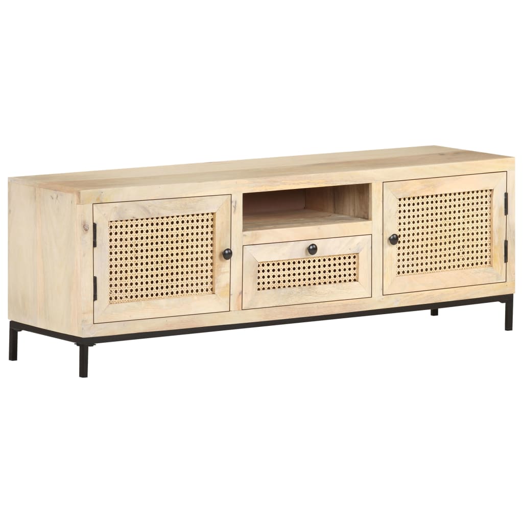 Tv Cabinet 120X30X40 Cm Solid Mango Wood And Natural Cane