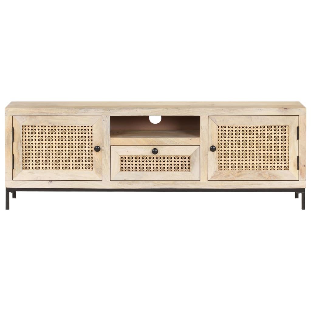 Tv Cabinet 120X30X40 Cm Solid Mango Wood And Natural Cane