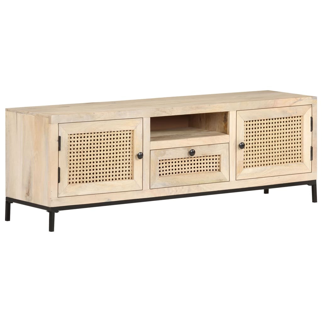 Tv Cabinet 120X30X40 Cm Solid Mango Wood And Natural Cane