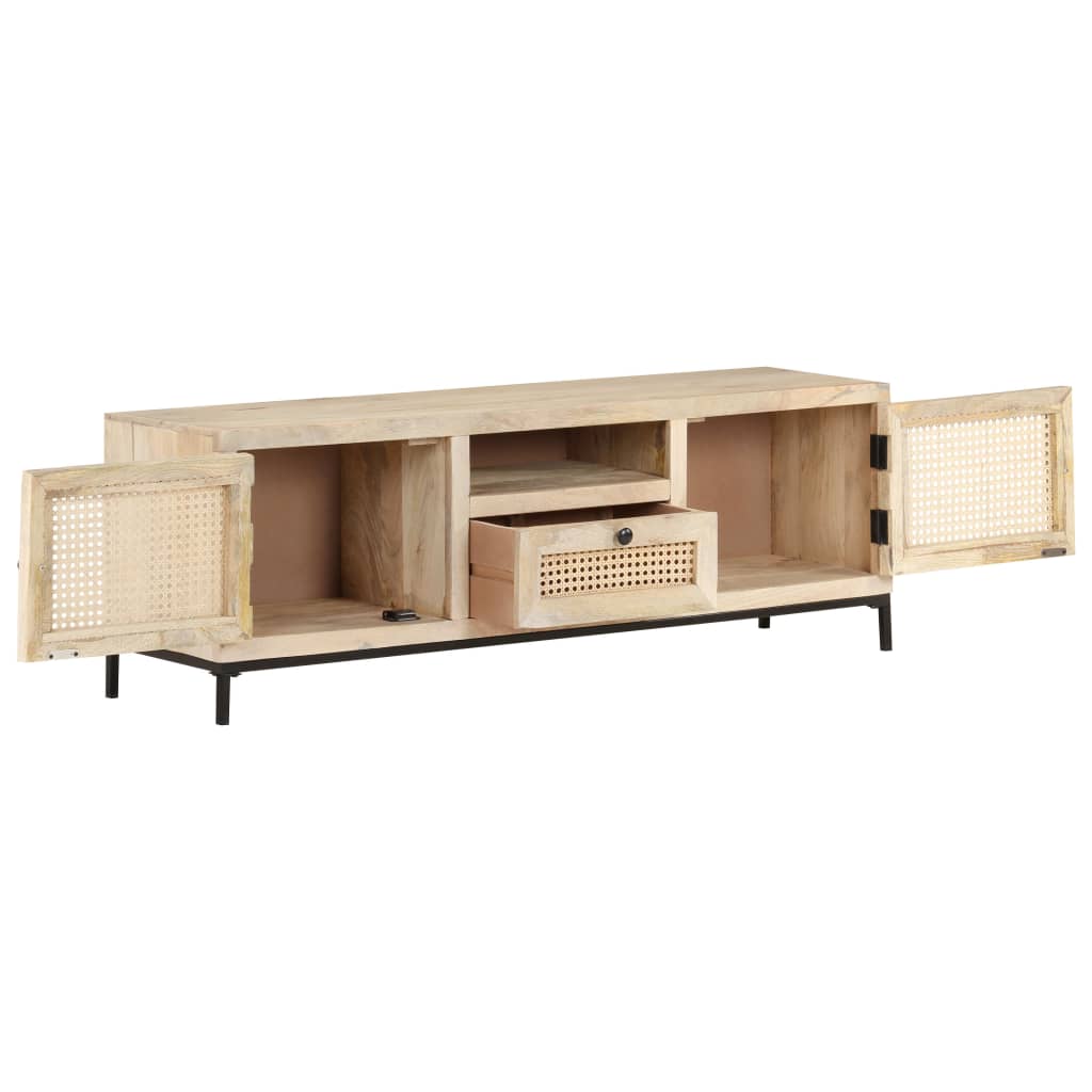 Tv Cabinet 120X30X40 Cm Solid Mango Wood And Natural Cane