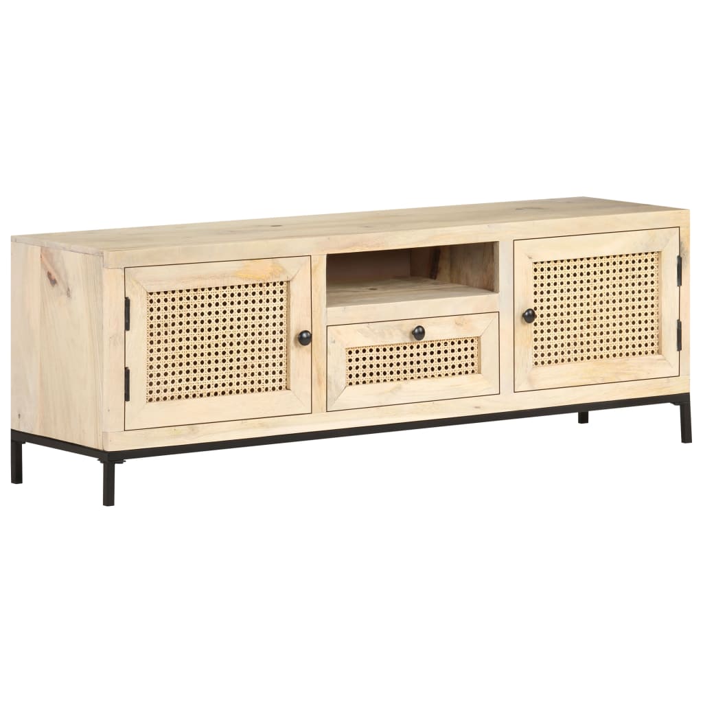 Tv Cabinet 120X30X40 Cm Solid Mango Wood And Natural Cane
