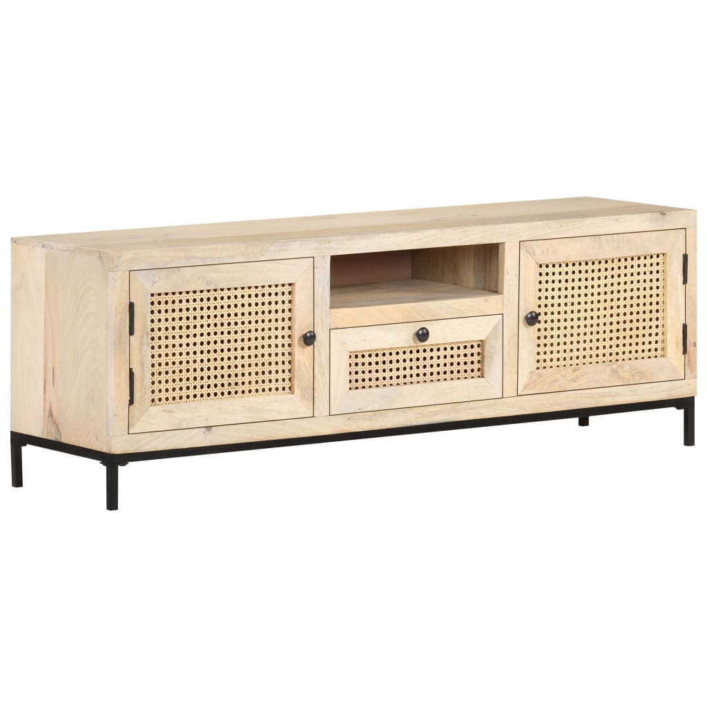 Tv Cabinet 120X30X40 Cm Solid Mango Wood And Natural Cane