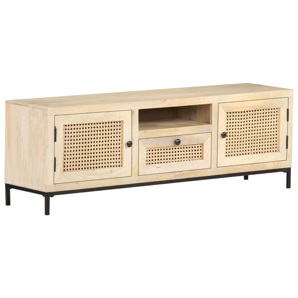Tv Cabinet 120X30X40 Cm Solid Mango Wood And Natural Cane