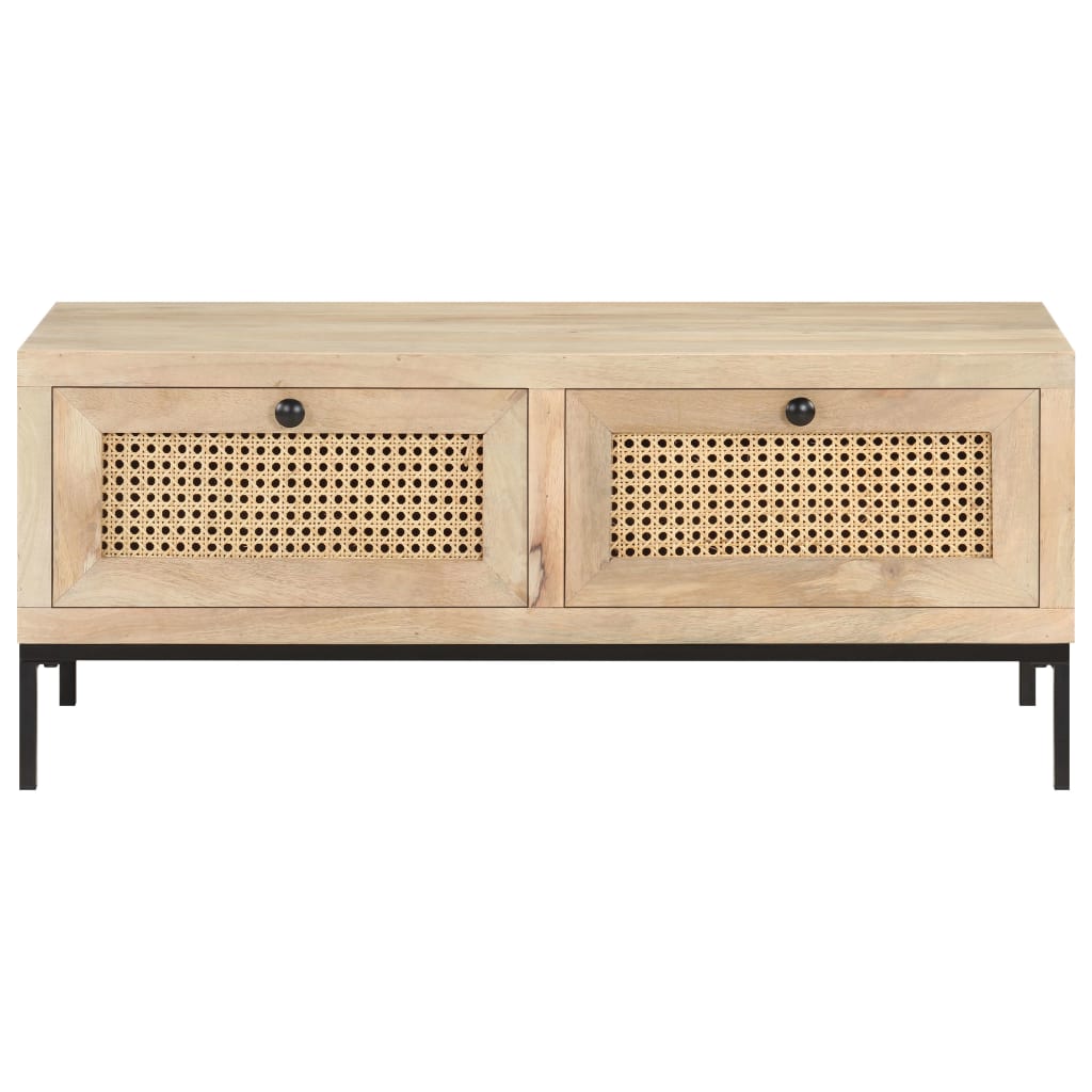 Coffee Table 90X50X37 Cm Solid Mango Wood And Natural Cane