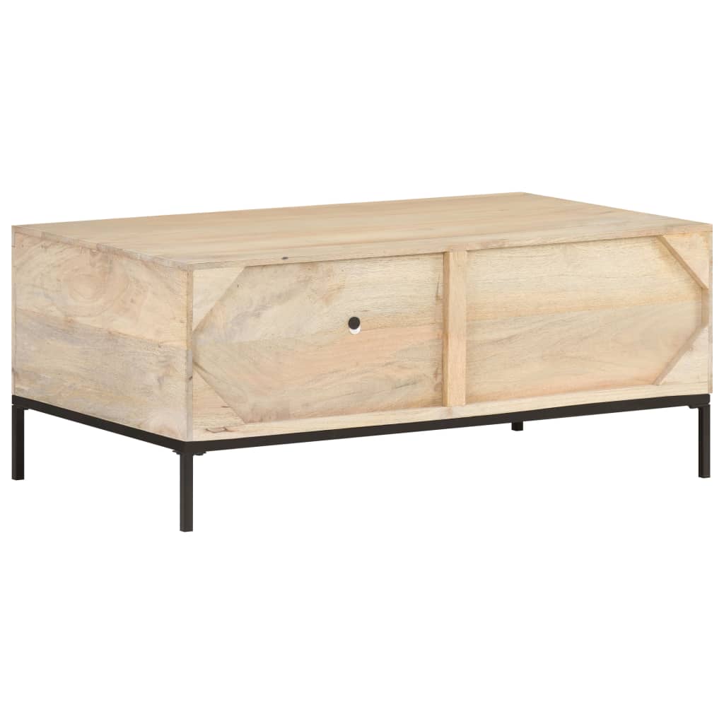 Coffee Table 90X50X37 Cm Solid Mango Wood And Natural Cane