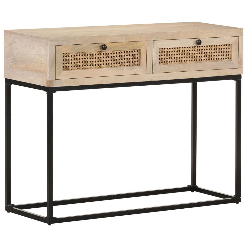 Console Table 100X35X76 Cm Solid Mango Wood And Natural Cane