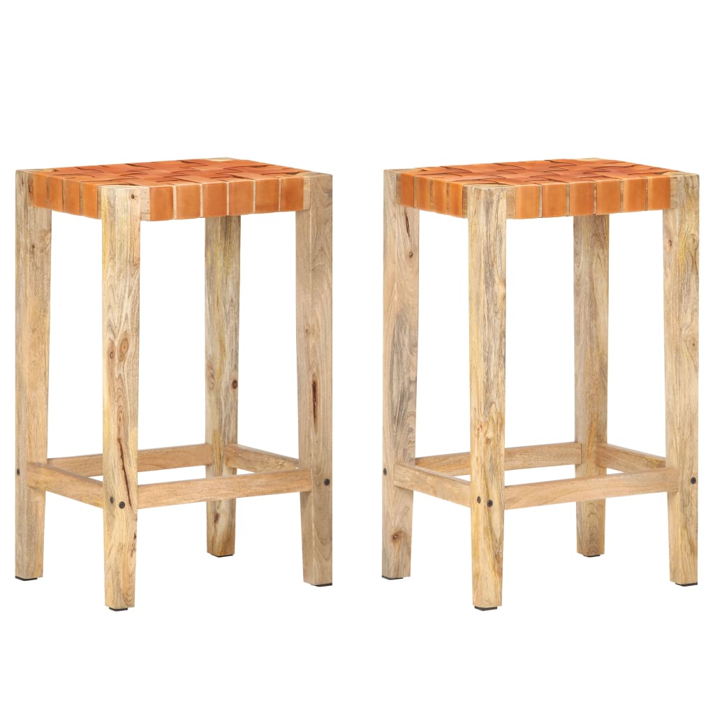 Bar Stools 2 Pcs Real Leather