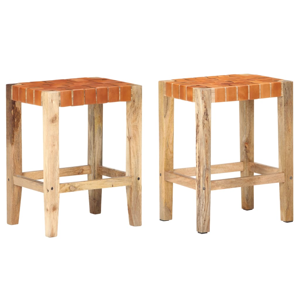 Bar Stools 2 Pcs Real Leather