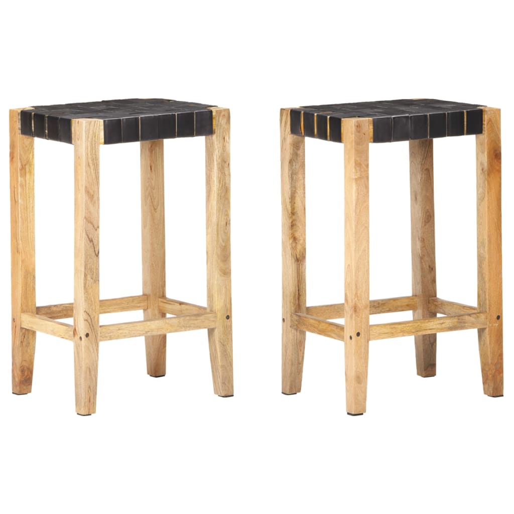 Bar Stools 2 Pcs Real Leather