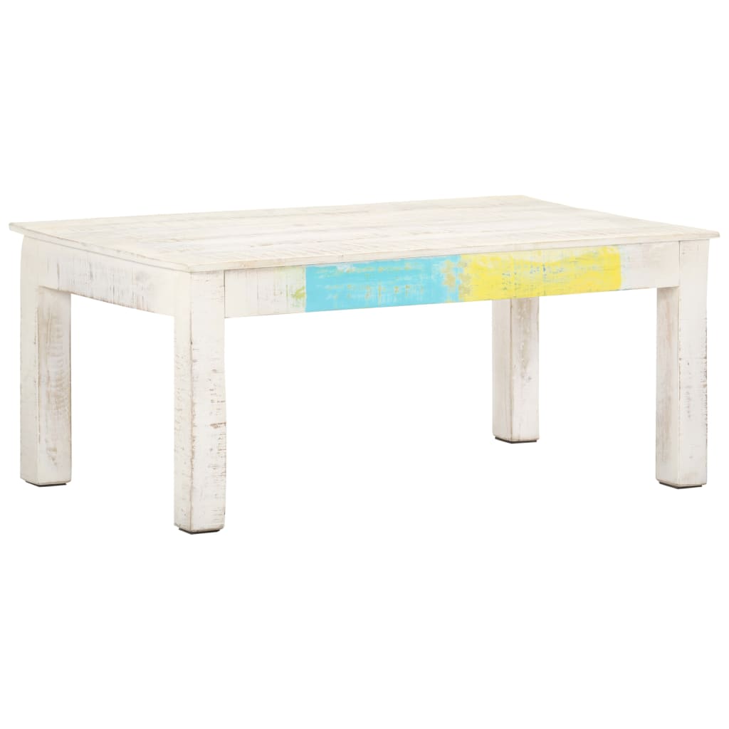 Coffee Table White 110X60X45 Cm Solid Mango Wood