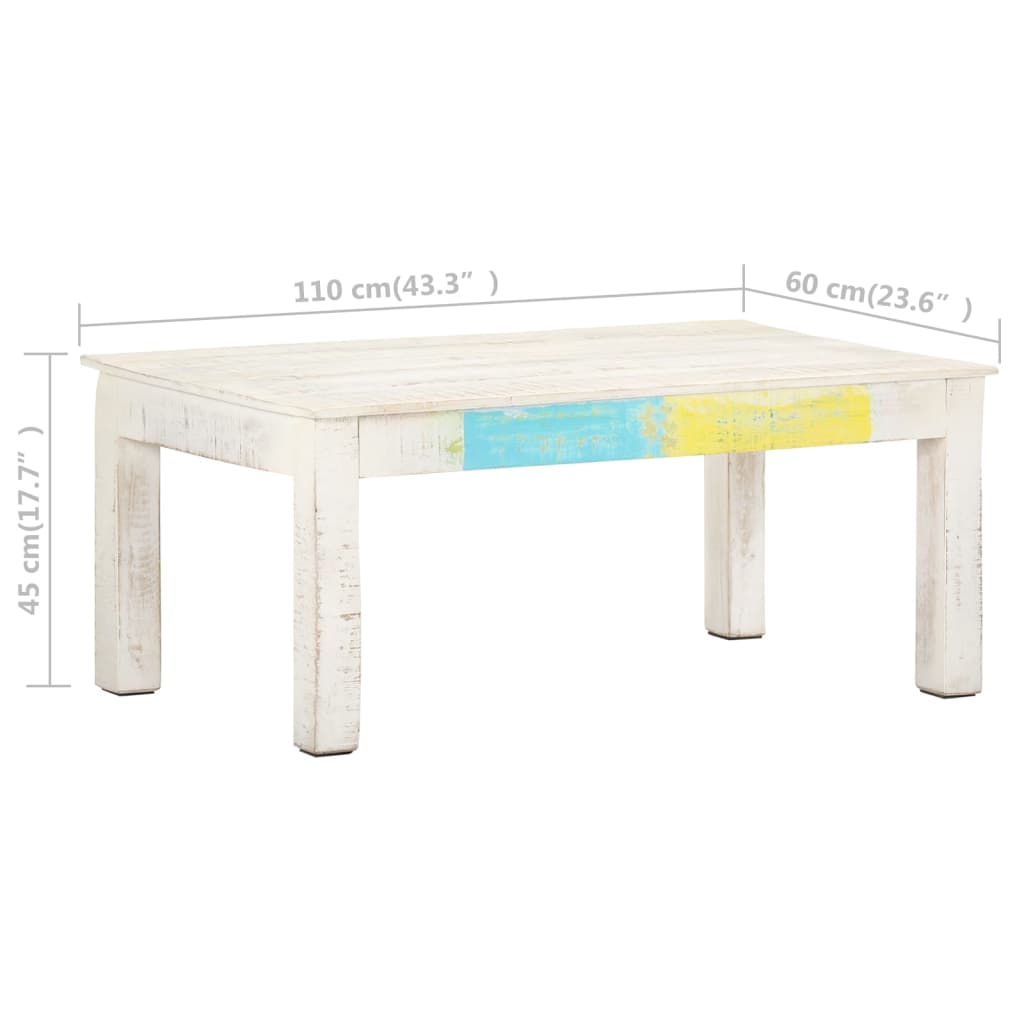 Coffee Table White 110X60X45 Cm Solid Mango Wood