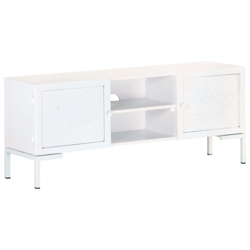 Tv Cabinet White 115X30X46 Cm Solid Mango Wood