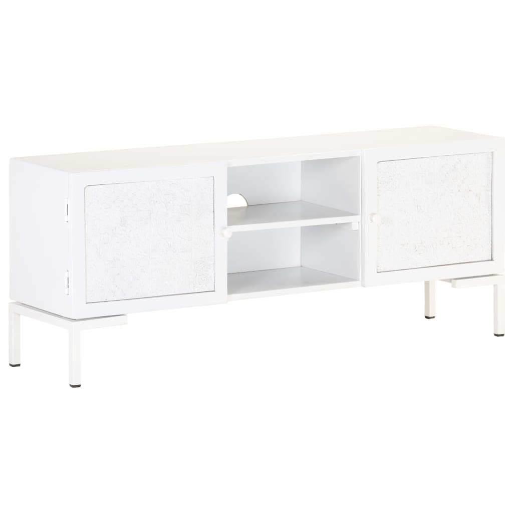 Tv Cabinet White 115X30X46 Cm Solid Mango Wood