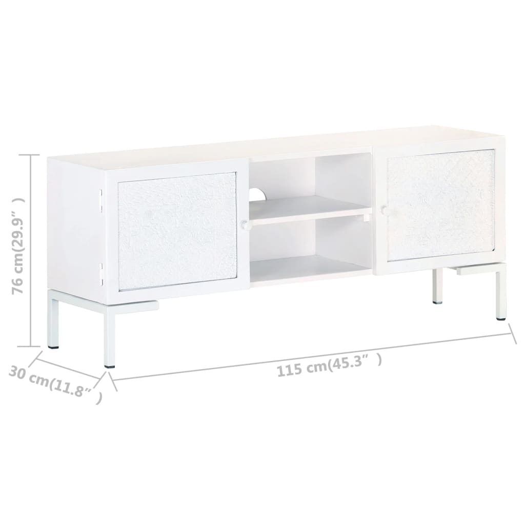 Tv Cabinet White 115X30X46 Cm Solid Mango Wood