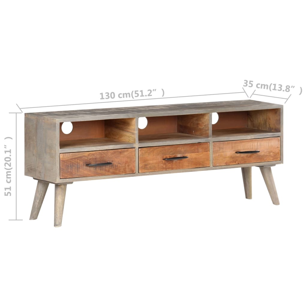 Tv Cabinet Grey 130X35X51 Cm Solid Rough Mango Wood