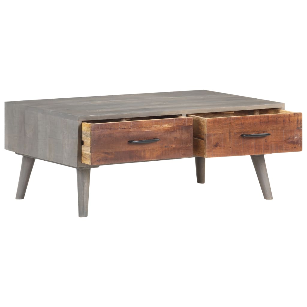 Coffee Table Grey 100X60X40 Cm Solid Rough Mango Wood