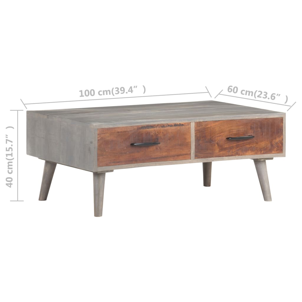 Coffee Table Grey 100X60X40 Cm Solid Rough Mango Wood