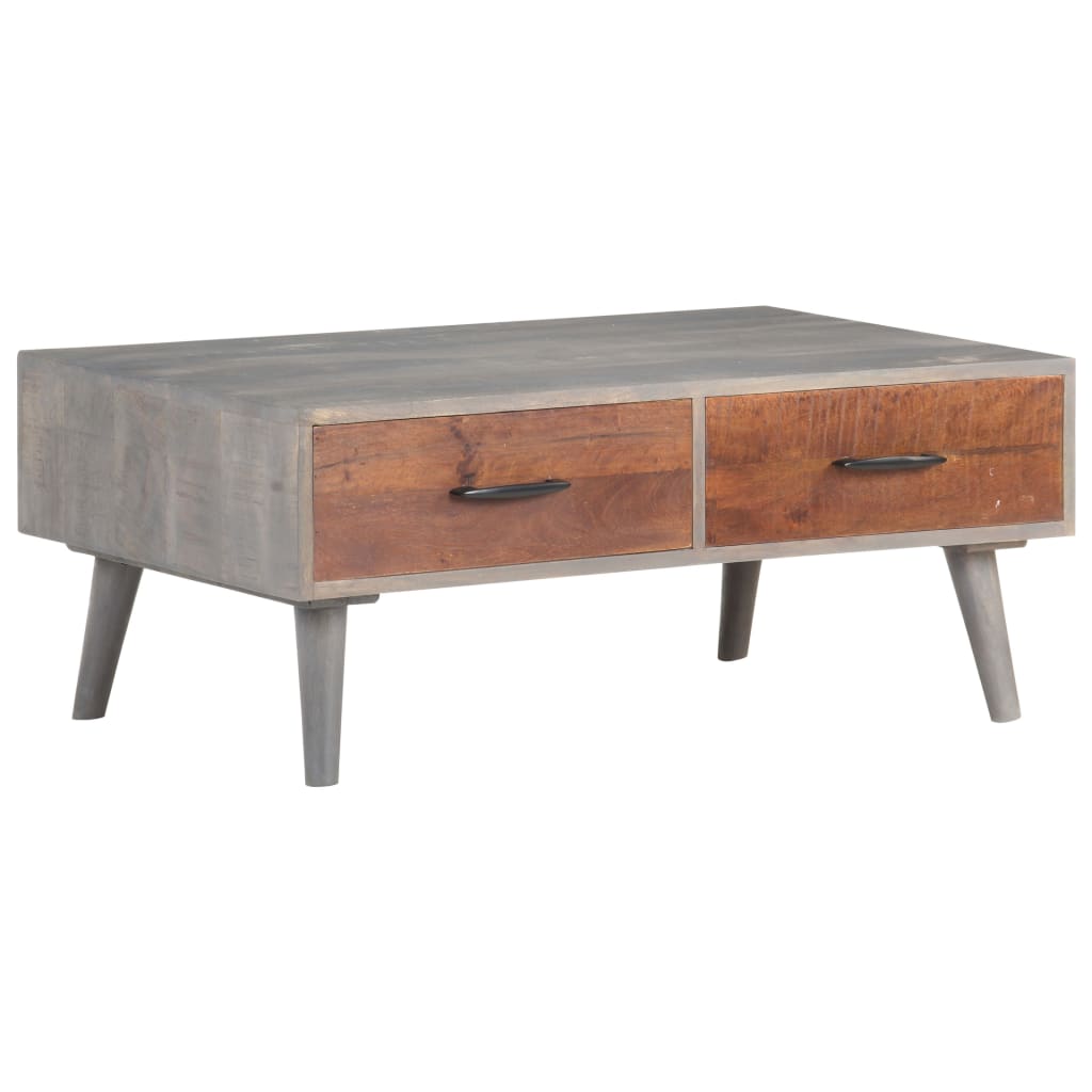 Coffee Table Grey 100X60X40 Cm Solid Rough Mango Wood