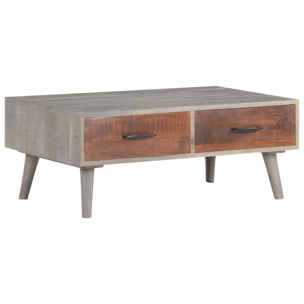 Coffee Table Grey 100X60X40 Cm Solid Rough Mango Wood