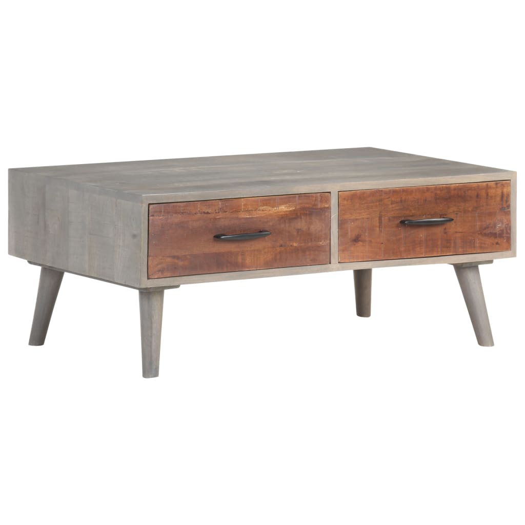 Coffee Table Grey 100X60X40 Cm Solid Rough Mango Wood