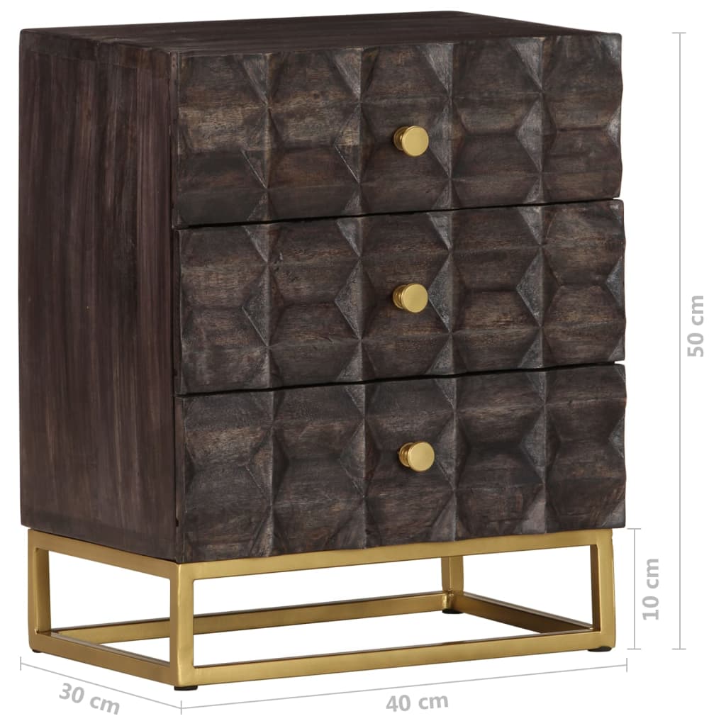 Bed Cabinet Black Solid Mango Wood