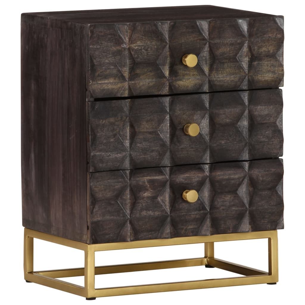 Bed Cabinet Black Solid Mango Wood