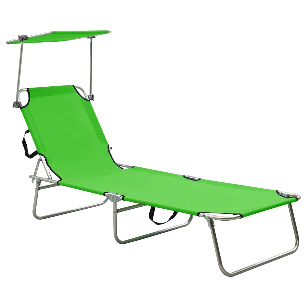 Folding Sun Lounger With Canopy Steel Magento