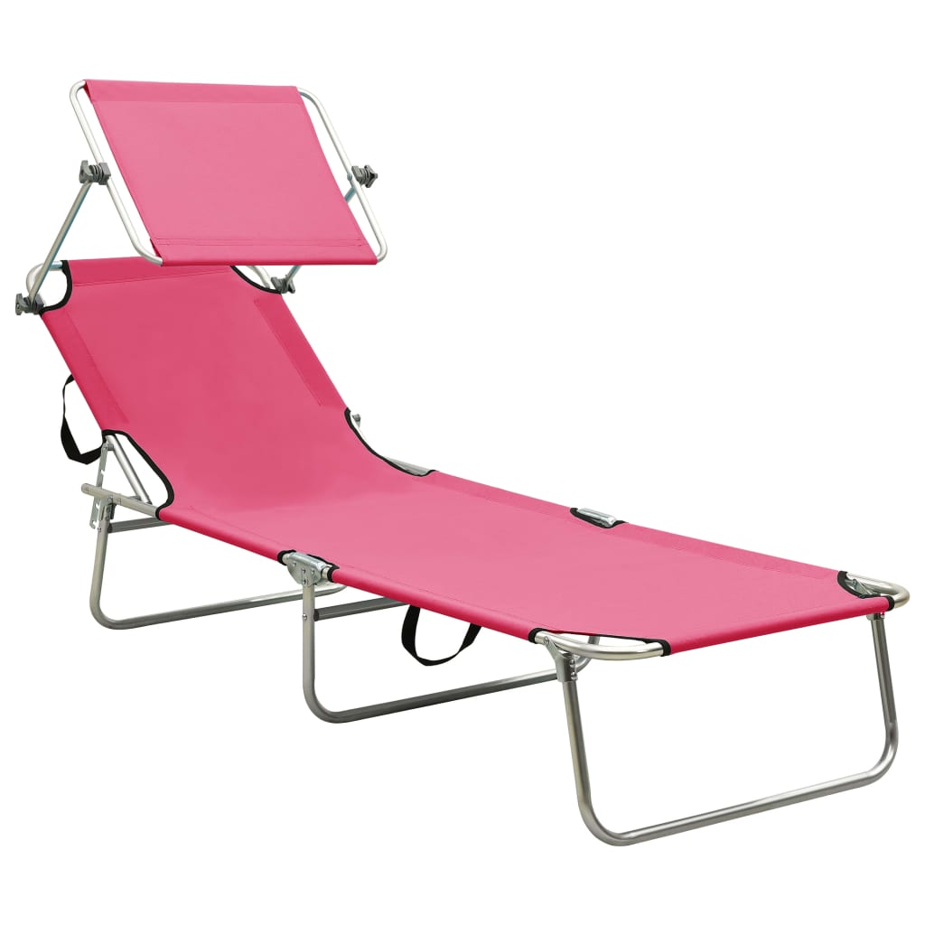 Folding Sun Lounger With Canopy Steel Magento