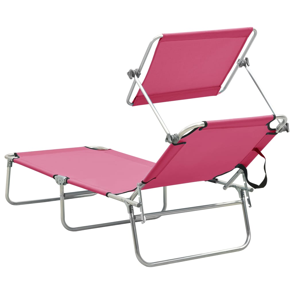 Folding Sun Lounger With Canopy Steel Magento